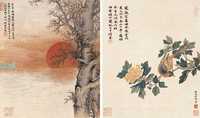 吴湖帆 仿宋人山水花鸟图 对屏